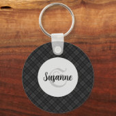 Porte-clés Trendy noir blanc tartan Personnaliser Monogramme (Recto)