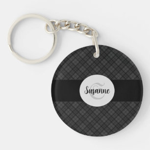 Porte-clés Trendy noir blanc tartan Personnaliser Monogramme