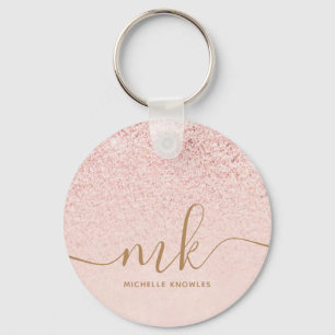 Porte-clés Trendy Rose Gold Glitter Fancy Initials and Name