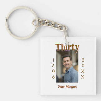 Porte-clés trente photo d'anniversaire marron homme date styl