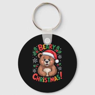 Porte-clés Très Joyeux Noël Ourson Mignon Père Noël Drôle de