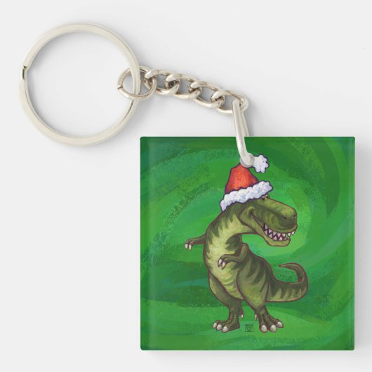 Porte-clés TRex à Santa Hat sur Green (Devant)