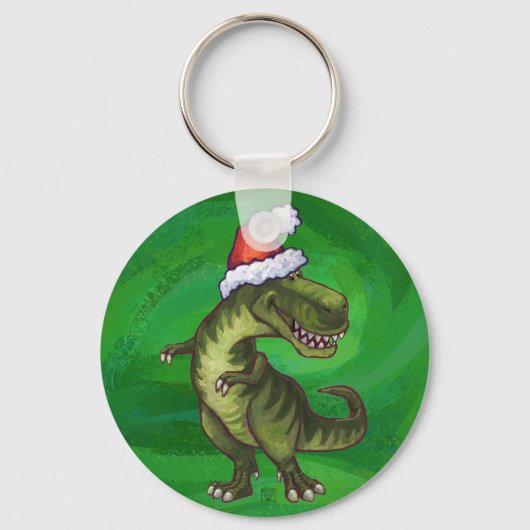 Porte-clés TRex à Santa Hat sur Green (Recto)