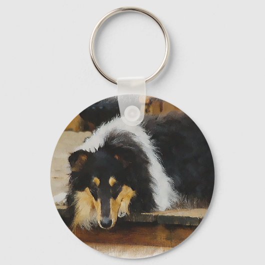 Porte-clés Tri Color Rough Collie Cadeaux Art (Recto)