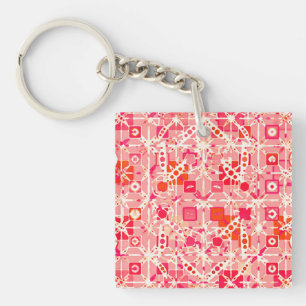 Porte-clés Tribal Batik - corail rose, corail orange et crème