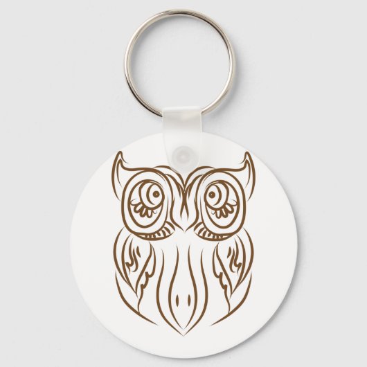 Porte-clés Tribal Owl Line Art moderne Brown Abstrait (Recto)