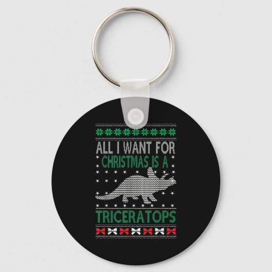 Porte-clés Triceratops Dinosaur Ugly Christmas Design Style F (Recto)