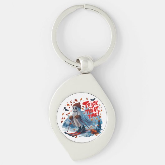 Porte-clés Trick or Treat Time : Ghost Skiing Fun Design (Devant)