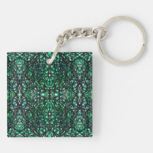 Porte-clés Trickster Green Black Abstrait Encre De Chine Art