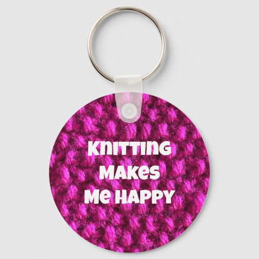 Porte-clés Tricot Me Rend Heureux Le Fil Rose (Recto)