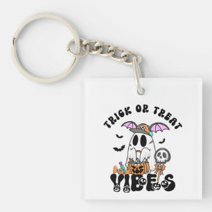 Porte-clés Tricoter ou traiter Vibes Retro Cute Ghost Citroui