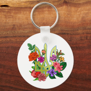 Porte-clés trident tryzub d'héraldique ukrainienne fleurs en