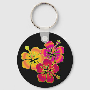 Porte-clés trio d'hibiscus   fond noir