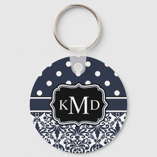 Porte-clés Trio Monogramme Navy Damask (Recto)