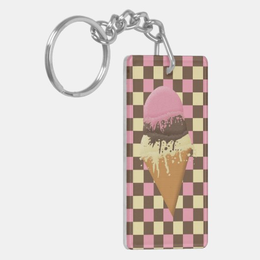 Porte-clés Triple-Scoop Crème Cone Porte - clé rectangulaire (Devant gauche)