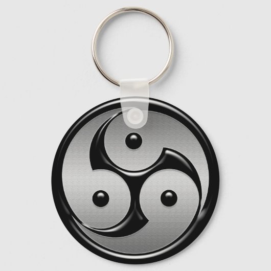 Porte-clés Triple Yin Yang - Métal et Noir brillant (Recto)