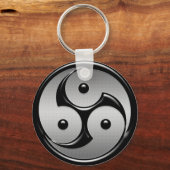 Porte-clés Triple Yin Yang - Métal et Noir brillant (Recto)