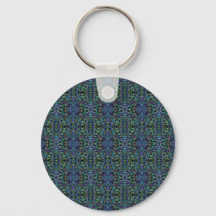 Porte-clés Trippy Blue Green Quilt géométrique