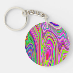 Porte-clés Trippy Jaune et rose Abstrait Art rétro Super