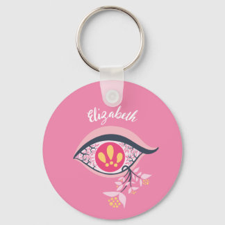 Porte-clés Trippy Oeil rose Floral Nom psychédélique