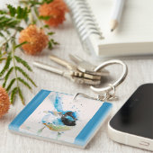 Porte-clés Troglodyte à dos bleu Watercolour Bébé Bleu Austra (Devant Droit)