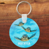 Porte-clés Trois bébés tortues de mer nager (Recto)
