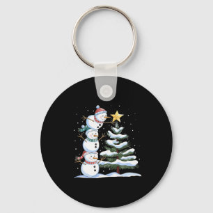 Porte-clés Trois bonshommes de neige arrangent un arbre de No