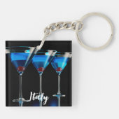 Porte-clés Trois cocktails bleus avec cerise sur noir (Dos)