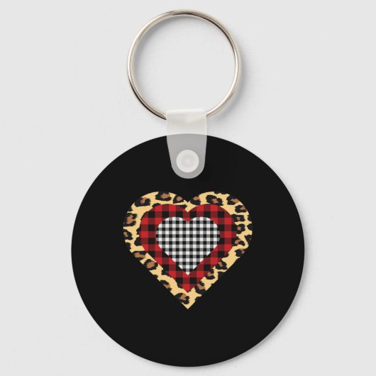 Porte-clés Trois Coeurs Buffalo Leopard Plaid Valentine's Day (Recto)