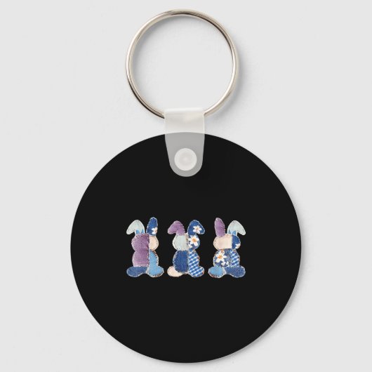 Porte-clés Trois lapins drôles oeufs patchwork lapin happyFun (Recto)