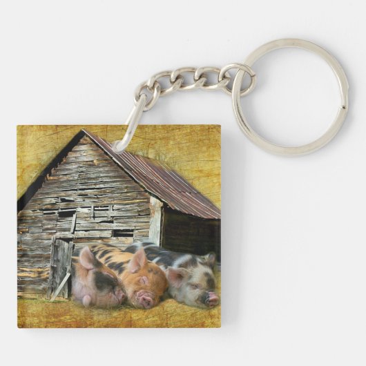 Porte-clés Trois Petits Cochons À La Grange Rustique Snoozing (Dos)