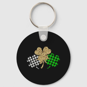 Porte-clés Trois Shamrocks Leopard Buffalo Plaid St Patrick D