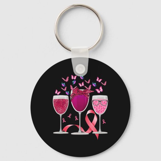Porte-clés Trois Verre Vin Conscience du cancer du sein Pink  (Recto)