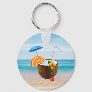 Porte-clés Tropical Beach,Blue Sky,Ocean Sand,Coconut Coctail