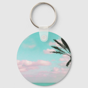 Porte-clés Tropical Beach, Ocean View, Pink Clouds, Palm
