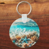 Porte-clés Tropical Beach Starfish Nom personnalisable (Recto)