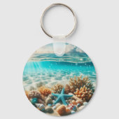 Porte-clés Tropical Beach Starfish Nom personnalisable (Verso)