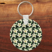 Porte-clés Tropical continu motif fleurs blanches feuille ver (Recto)