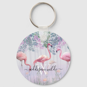 Porte-clés Tropical Cute Family Flamants roses Roses Aquarell