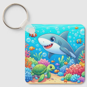 Porte-clés Tropical/Hawaii requin et tortue sous-marins color