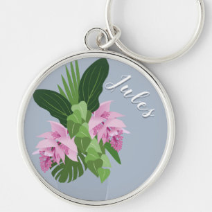 Porte-clés Tropical Medinilla Rose Flower Vase sur Blue Name