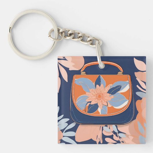Porte-clés Tropical Orange Blue art IA  (Devant)