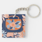 Porte-clés Tropical Orange Blue art IA  (Dos)