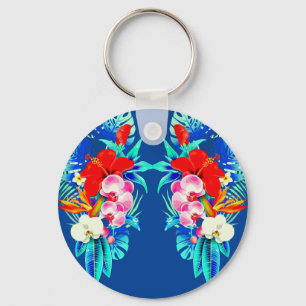 Porte-clés Tropical orchid flower and palm leaf Hawaiian 