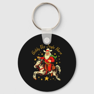Porte-clés Trotter Jingle Cheval Drôle Rétro Père Noël Cowboy