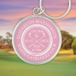 Porte-clés Trou de golf en une femme rose personnalisée<br><div class="desc">Personnalisez le nom,  le numéro de trou de localisation et la date pour créer un grand gardien pour célébrer ce trou fantastique en un. Conçu par Thisisnotme©</div>