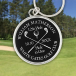 Porte-clés Trou de golf personnalisé en noir et blanc<br><div class="desc">Personalize the name,  location hole number and date to create a great keepsake to celebrate that fantastique c hole in one. Designed by Thisisnotme</div>