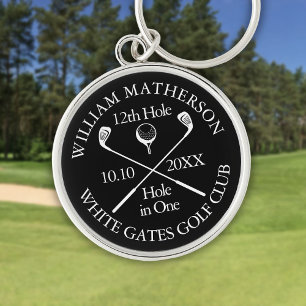 Porte-clés Trou en un de golf personnalisé noir et blanc