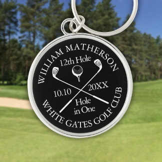 Porte-clés Trou en un de golf personnalisé noir et blanc