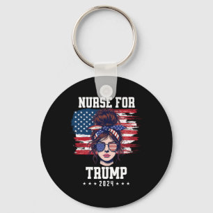 Porte-clés Trump 2024 Nurse Messy Bun America Drapeau América
